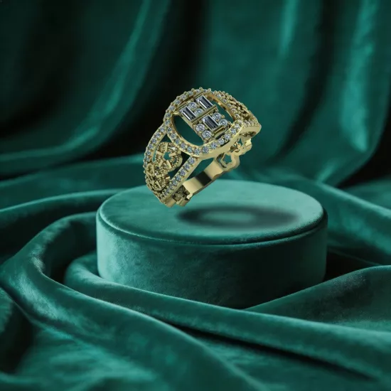 Baget Taşlı Oval Gold Yüzük