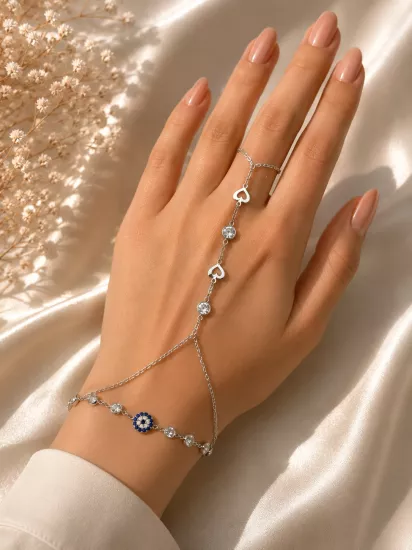 Minimal Kalp Figürlü Gümüş Şahmeran Bileklik